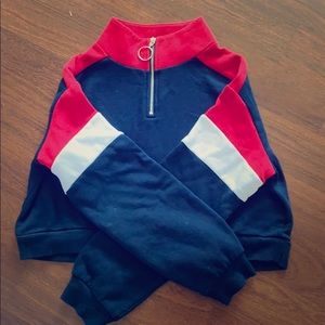 Red, White, and Blue Cropped Sweater with Zipper
